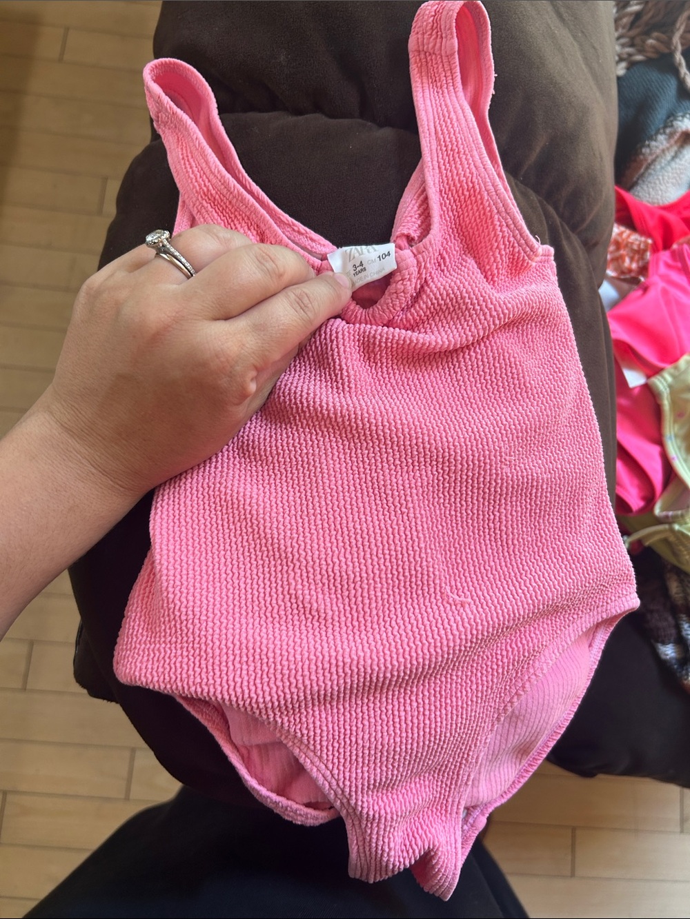 Zara heart Pink Textured One-Piece bathing suit 3-4t